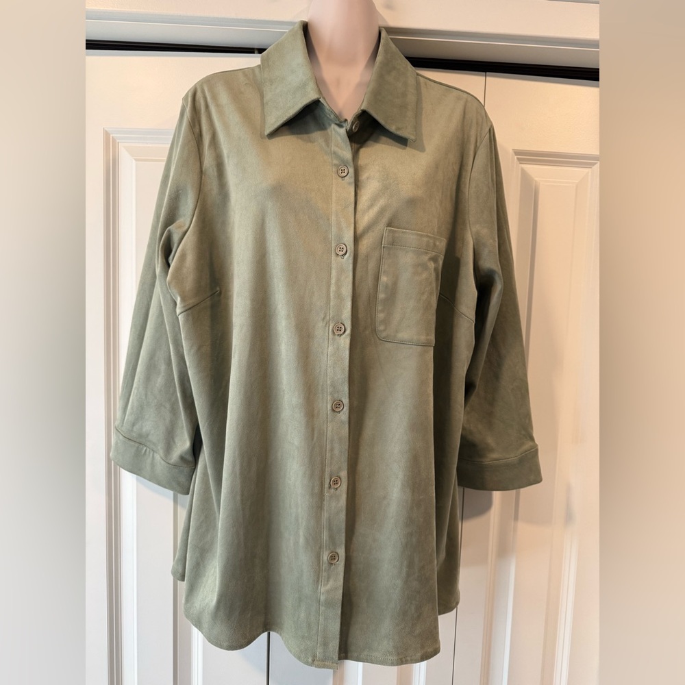 Coldwater Creek green suede velvety moleskin shirt blouse 1X NEW